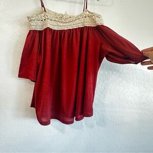 Tree kisses women’s large off shoulder tank‎ short red burgundy stretch lace